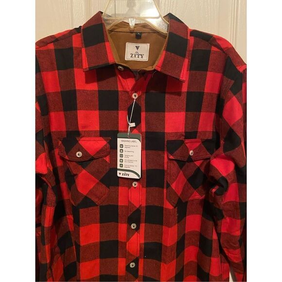 Mens flannel red and back button down shirt - Picture 2 of 5